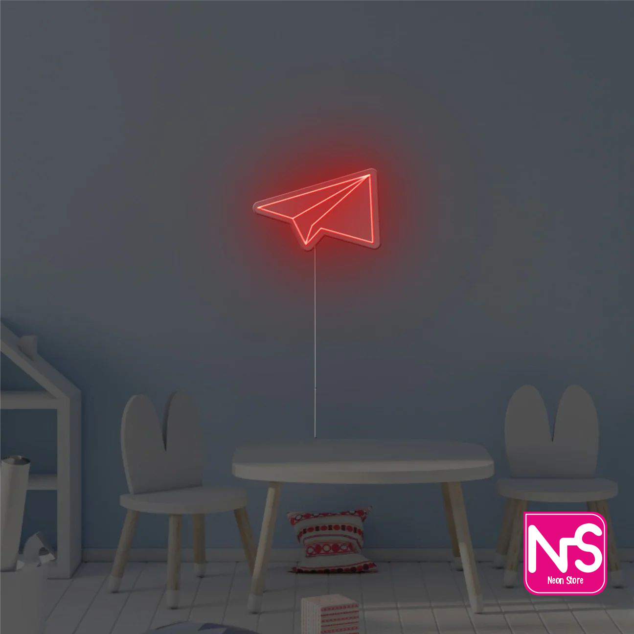 aereo di carta neon