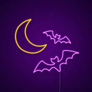 luna con pipistrelli neon