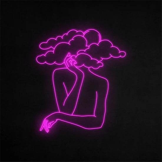 Donna nuvola neon pink LED light art of a woman with clouds on black background