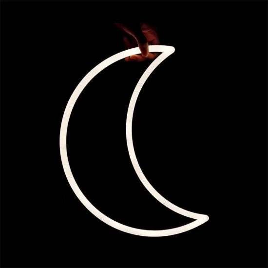 Luna neon crescent moon light with plexiglass support and 3m power cable